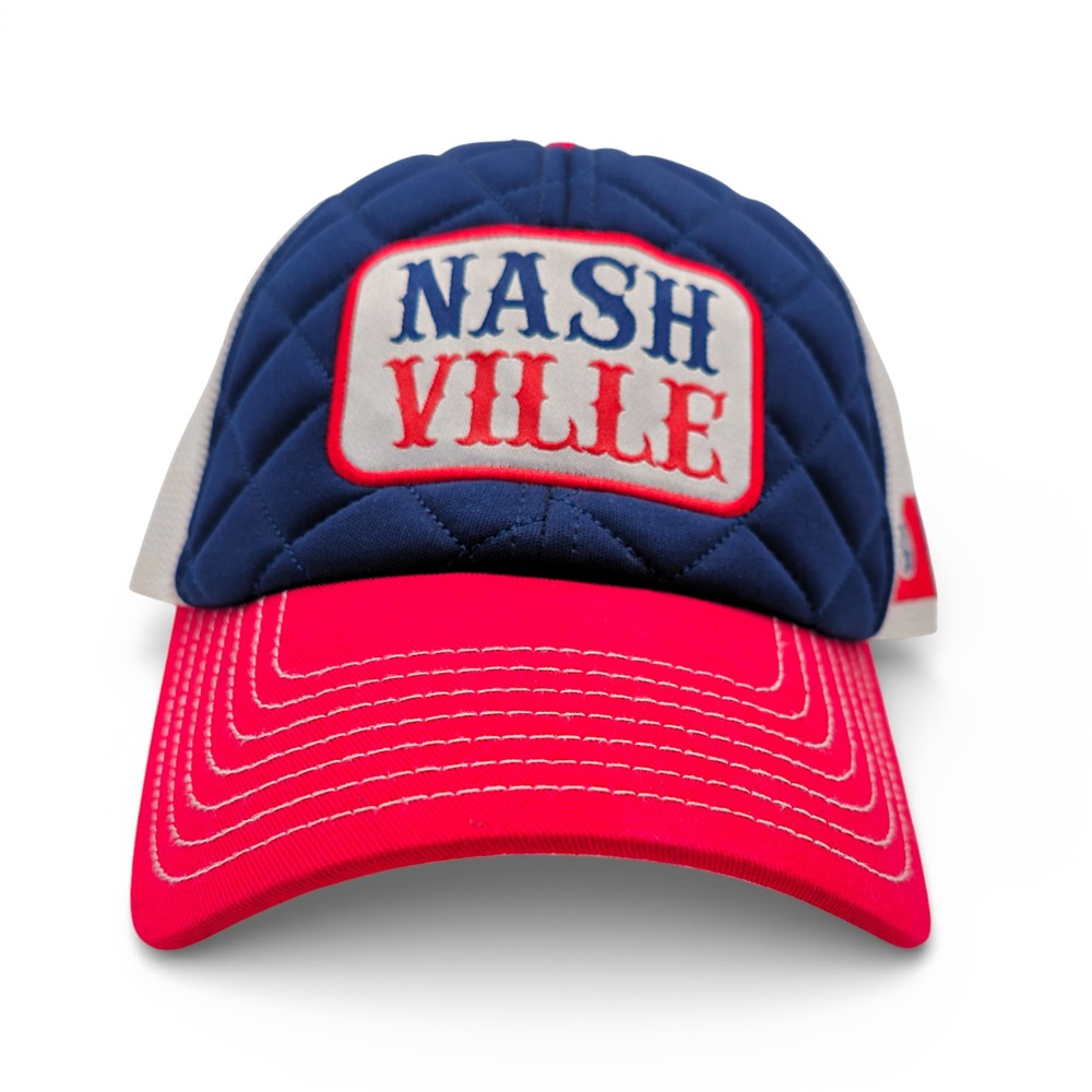 Nashville Quilted Trucker Hat Blue Red White Mesh Tennessee Flag Mens‎
